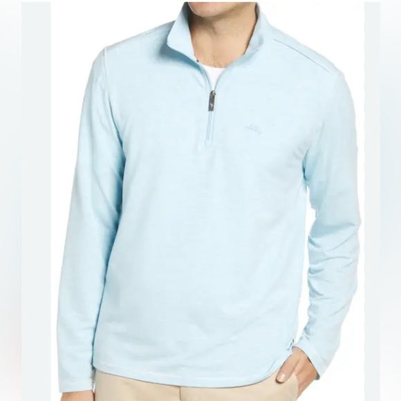 Tommy Bahama Men’s Long Sleeved Half  Zipped Blue Shirt Large - Picture 1 of 16